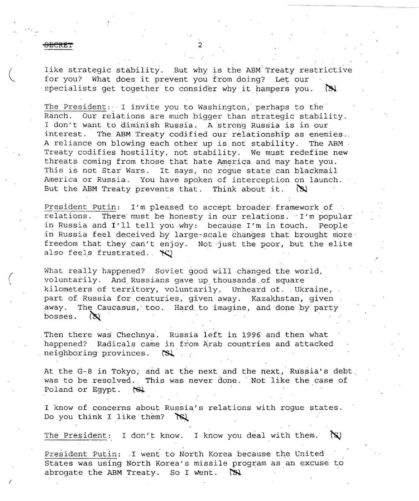 Разговор на Путин с Буш-младши, 2001 г. 